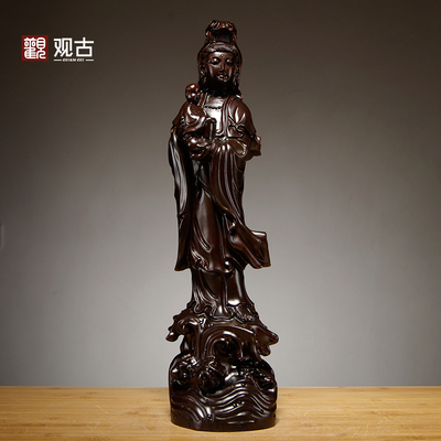 黑檀木雕送子观音佛像求子送子观世音菩萨摆件供奉家居装饰工艺品