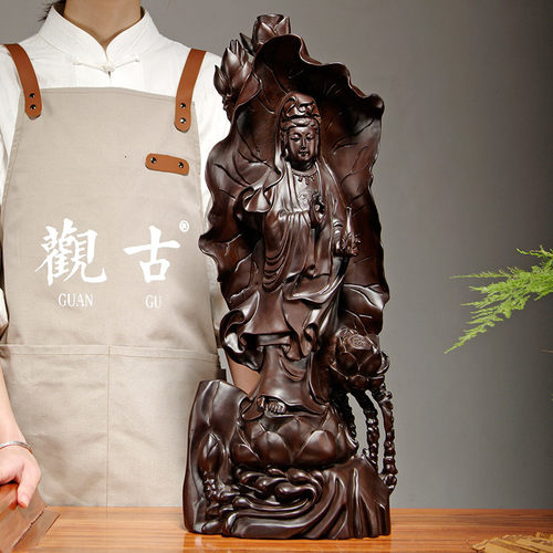 莲叶菩萨家居客厅红木观音佛像