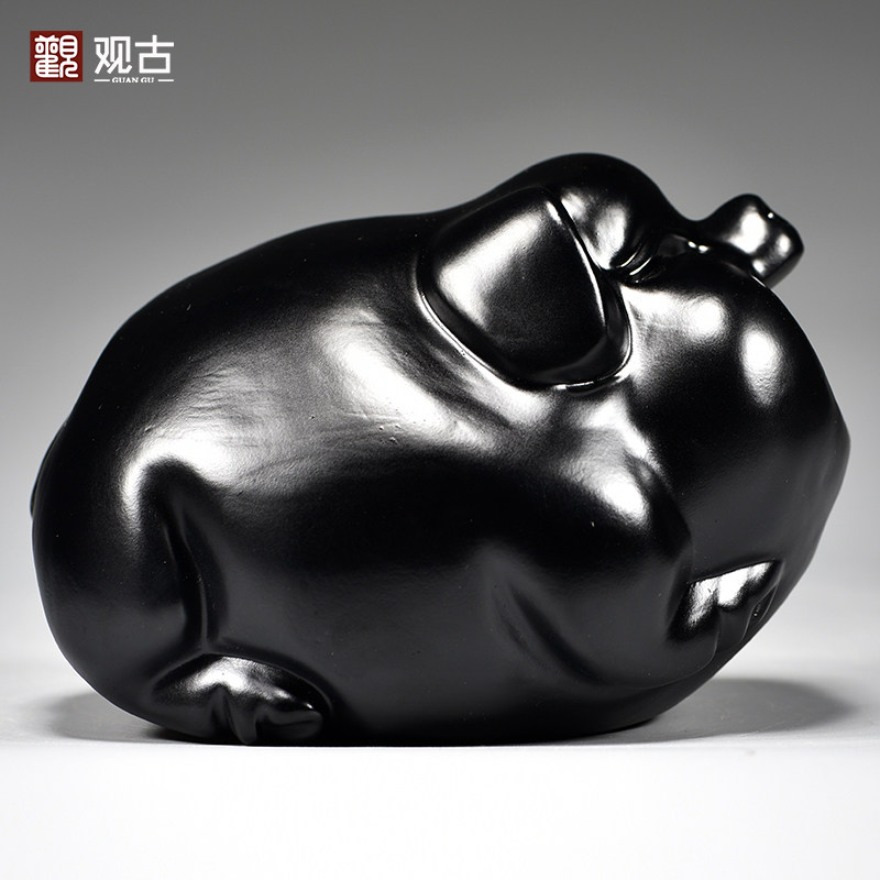 黑色木雕猪雕刻摆件一对十二生肖