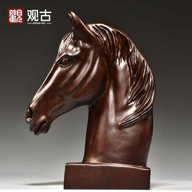 黑檀木雕刻十二生肖马摆件实木马首家居客厅办公室装饰红木工艺品