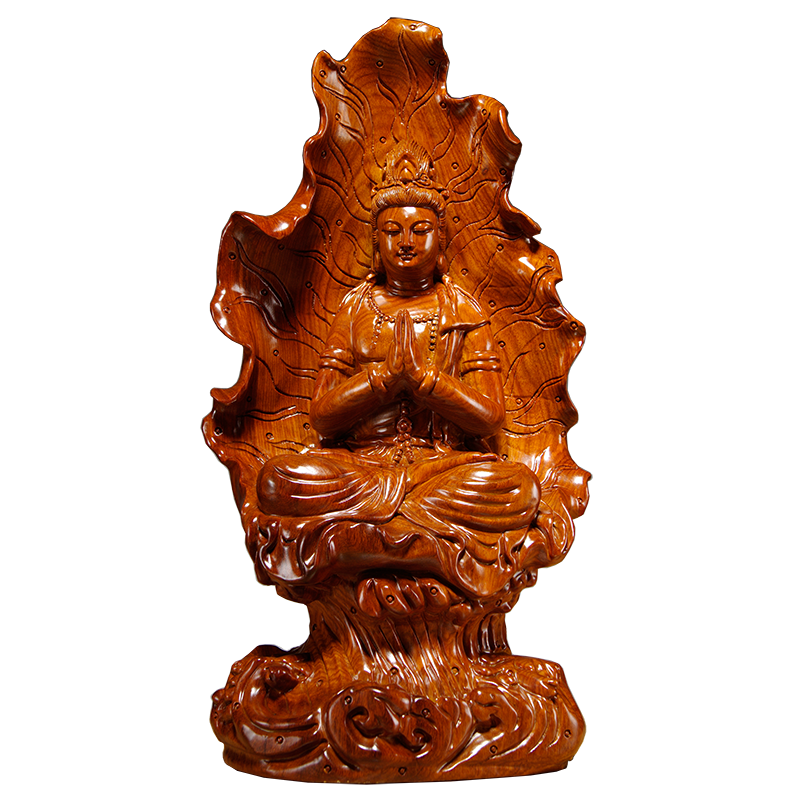 莲叶观音菩萨家居客厅红木工艺品