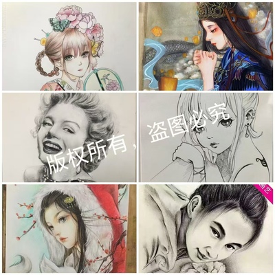 素描人物彩铅丙烯水彩代画彩铅素描头像定制情人节礼物手绘DIY
