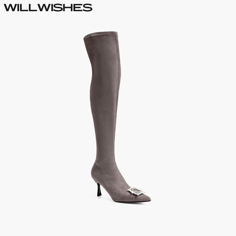 WILLWISHES原创尖头过膝袜子靴