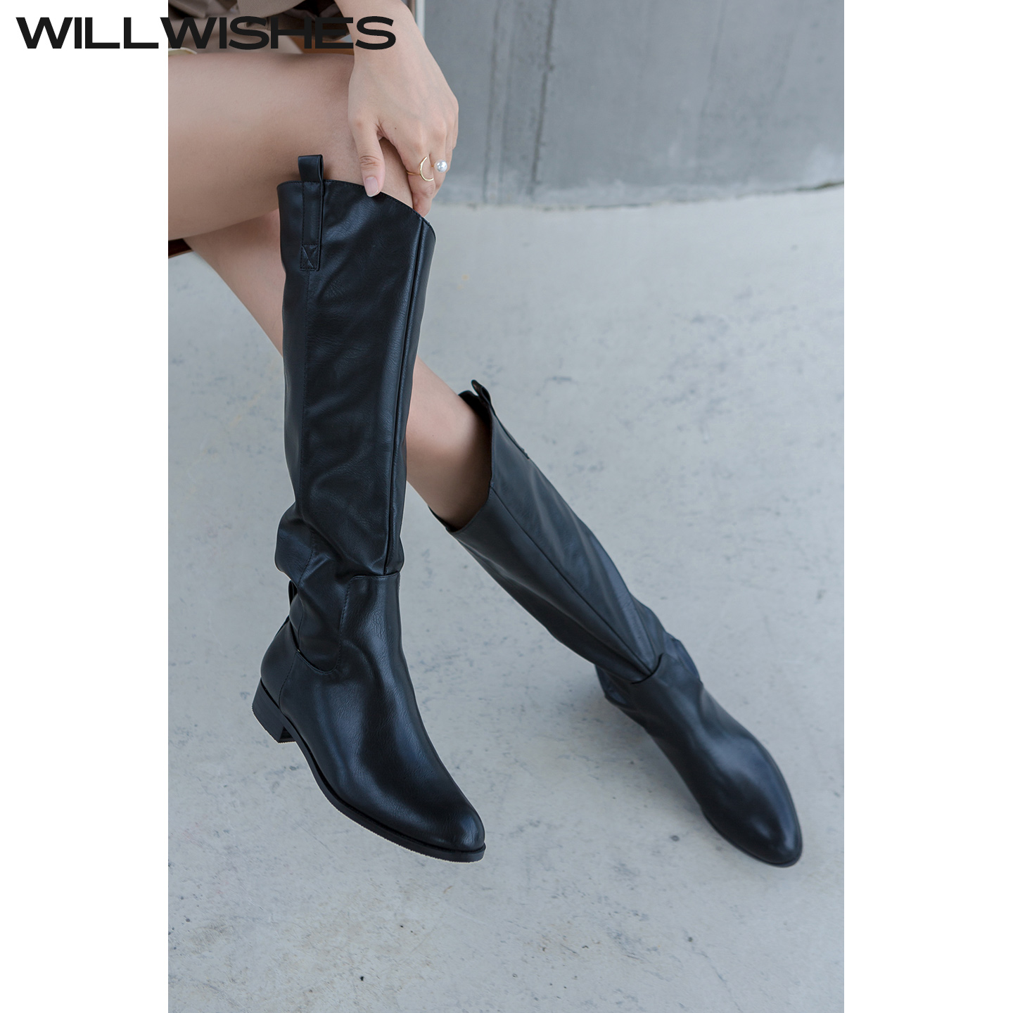 WILLWISHES高级感真皮骑士靴女