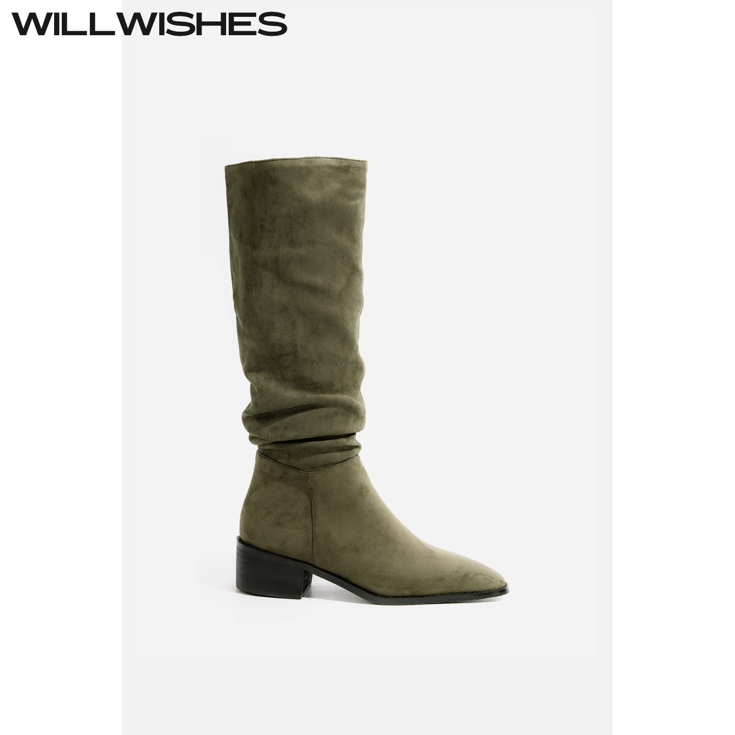 WILLWISHES复古粗跟堆堆牛仔靴
