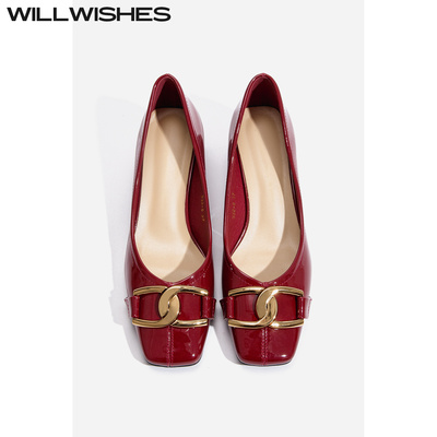 WILLWISHES法式浅口粗跟单鞋女