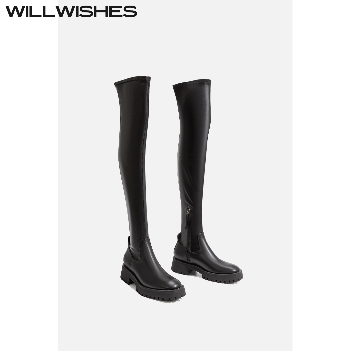 WILLWISHES时尚厚底过膝长筒靴