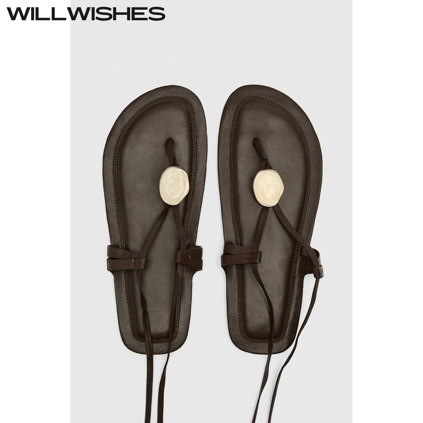 WILLWISHES 王玎设计女鞋夏季交叉绑带罗马鞋女休闲平底凉鞋#420