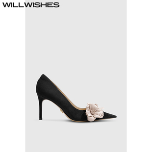王玎设计秋季 5011 尖头浅口单鞋 女 女花卉细跟高跟鞋 WILLWISHES