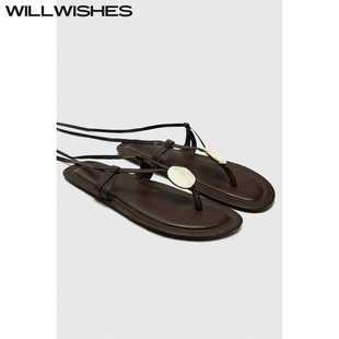 WILLWISHES 海邊沙灘涼拖鞋 女復(fù)古綁帶羅馬平底鞋 女 王玎設(shè)計(jì)女鞋
