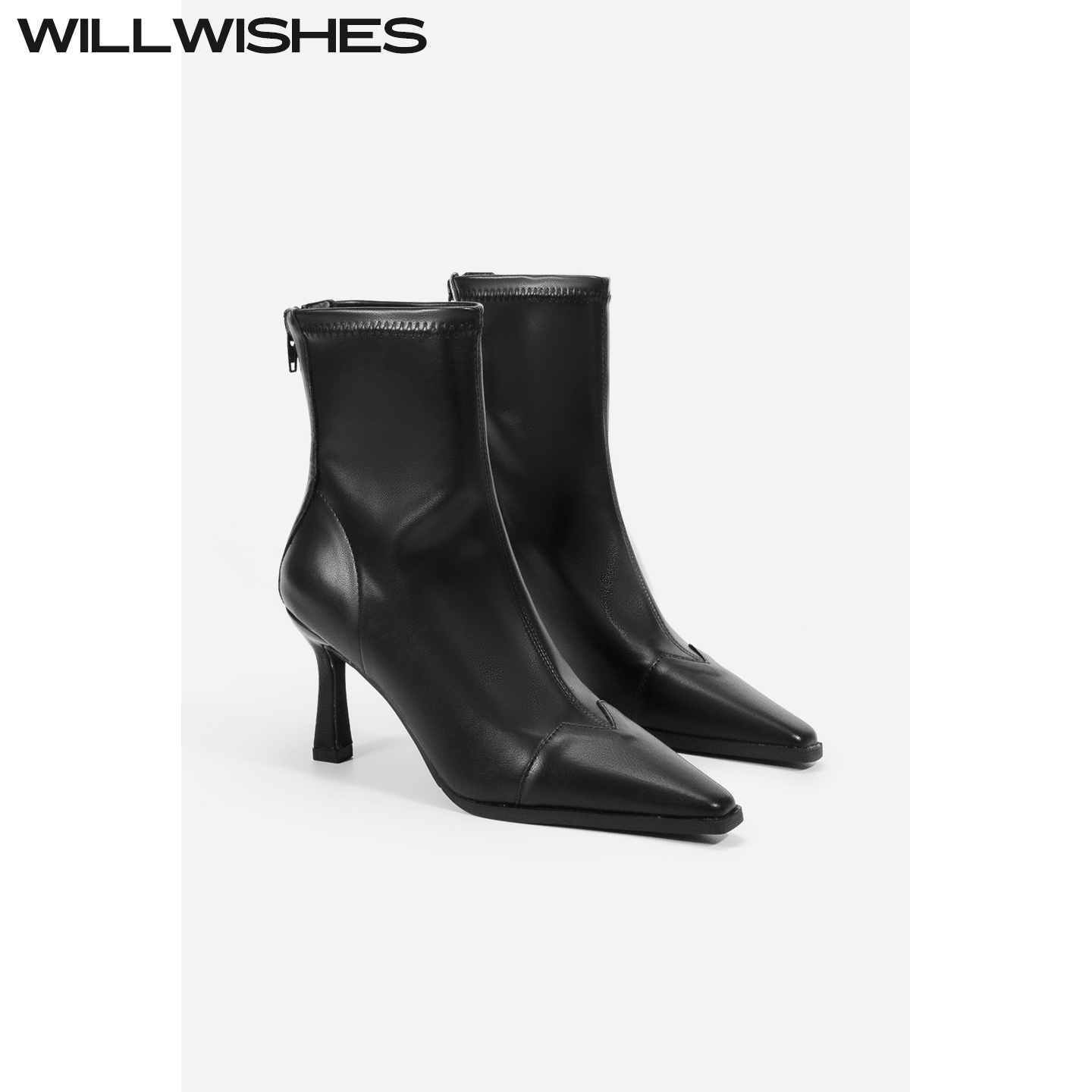 WILLWISHES秋季尖头显瘦高跟靴