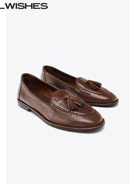 WILLWISHES 王玎设计秋季流苏浅口平底船鞋女复古乐福鞋#25Z0926