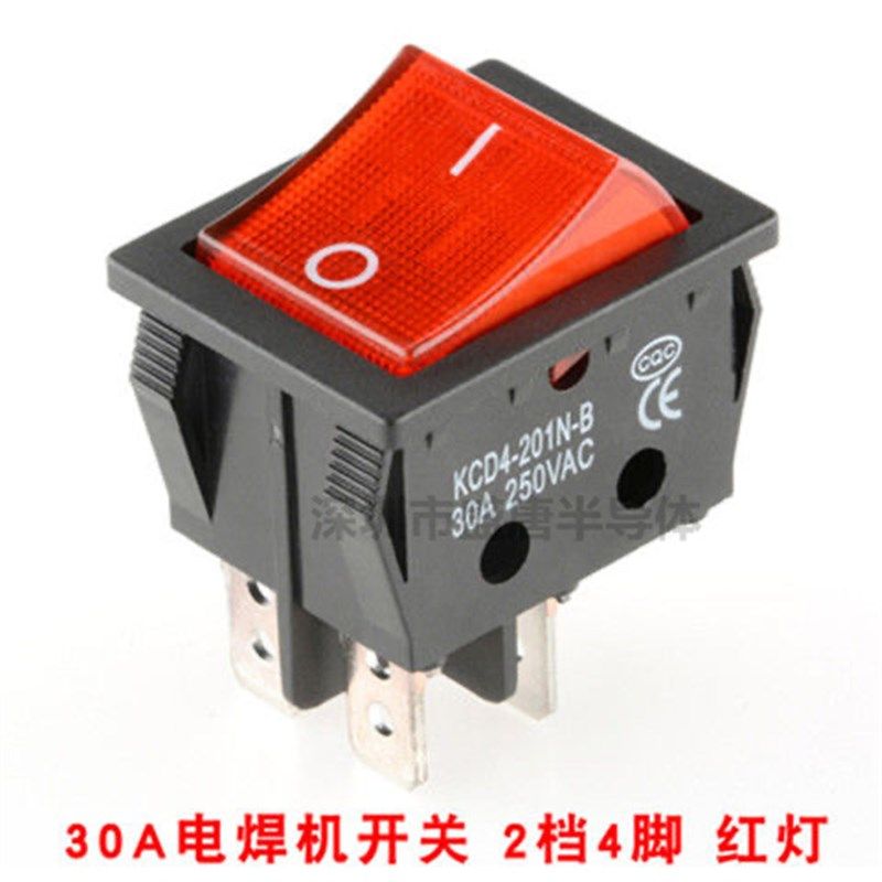 30A电焊机船型开关4脚大电流KCD4大功率两相电源翘板2档带灯250V