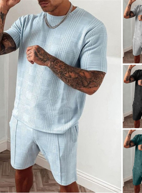 欧美男青年短袖短裤夏季休闲套装