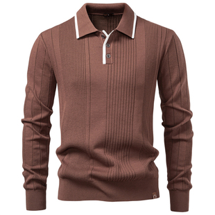 Men's long-sleeve polo knit shirt for spring and autumn T恤