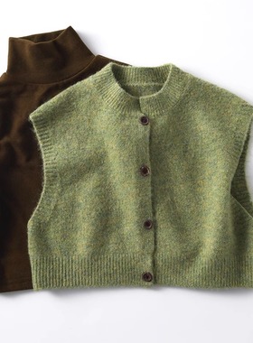 洋气儿童绿色羊毛复古马甲男童女童森系韩版无袖毛衣秋冬针织背心