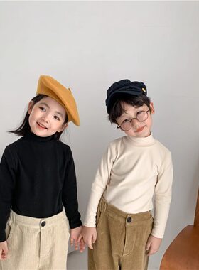 儿童秋春季长袖弹力T恤内衣男童女童纯色半高领韩版黑色打底衫