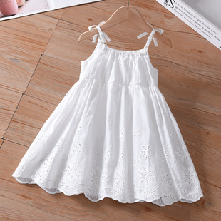 女童纯白色棉质连衣裙儿童夏装新款韩版薄款波西米亚度假裙吊带裙