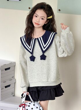 女童26春季新款中大童装星星海军领休闲外套儿童宽松韩系卫衣