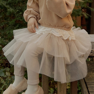 女童秋冬季韩版蛋糕网纱短裙紧身裤假两件裤子儿童加绒打底裤裙裤