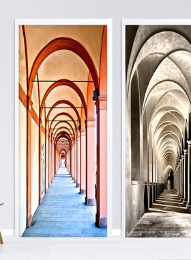 复古建筑艺术教堂现代简约房间客厅包门贴纸整张自粘PVC防水贴画