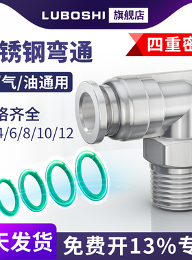 304不锈钢快插弯头PL6/8-01/02分3分4分气管快速接头90度直角接头