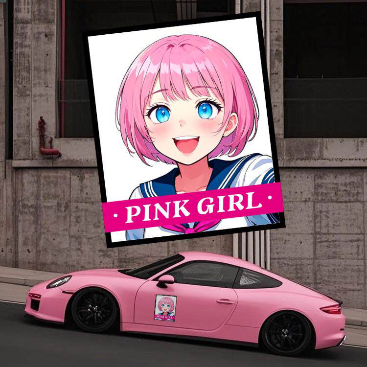 粉色女孩pinkgirl女车手改装车车门装饰贴粉发女生防水车贴