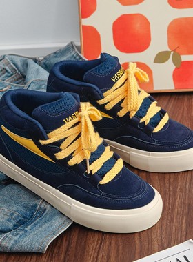 男士高帮鞋深蓝色休闲板鞋潮流运动鞋男秋冬季时尚复古百搭男鞋子