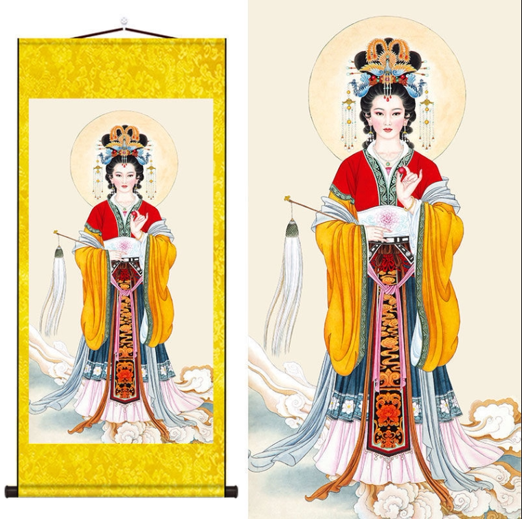 碧霞元君画像泰山娘娘奶奶老母神像画卷轴图丝绸装饰挂画