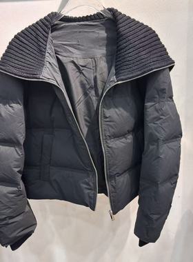 M安K冬装羊毛领短款黑色宽松羽绒服-剪三标-商标处有拆印介意慎拍