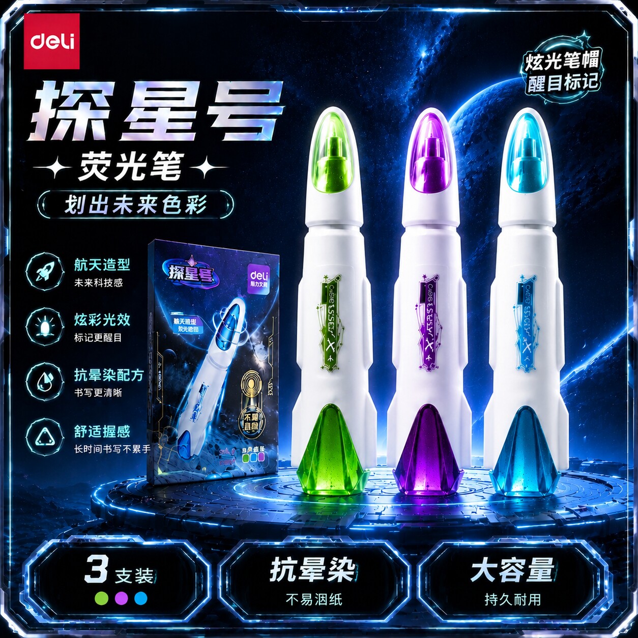 得力抗晕染大容量荧光笔学生专用图片