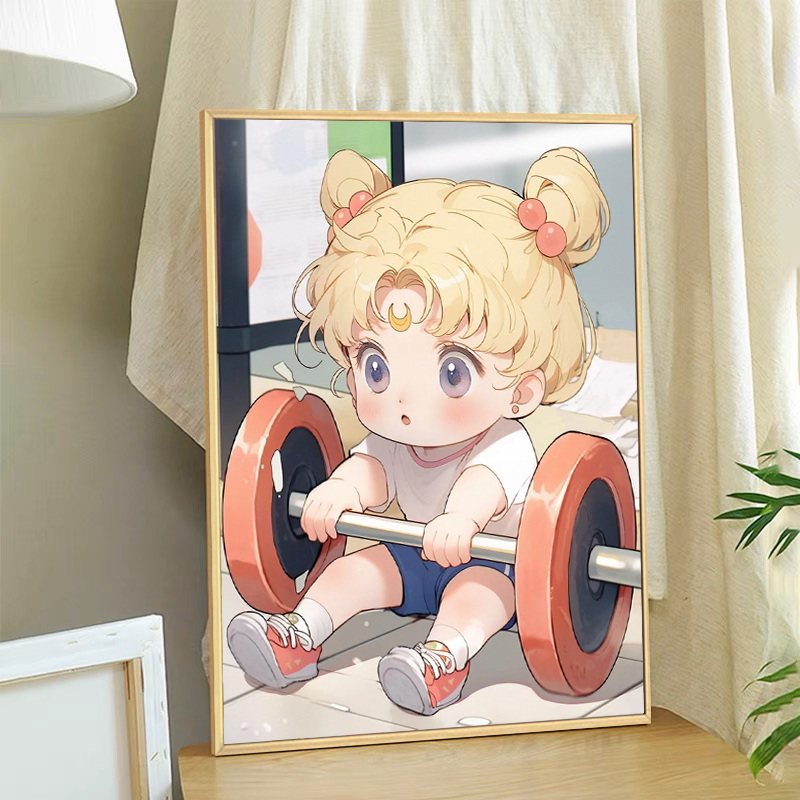 Q版美少女战士数字油画diy健身房卡通动漫可爱女孩手工填色油彩画