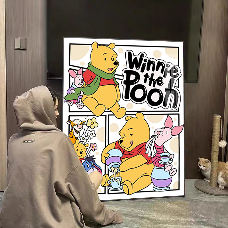 小熊维尼钻石画2025新款满钻带框小件卡通动漫卧室十字绣简约现代