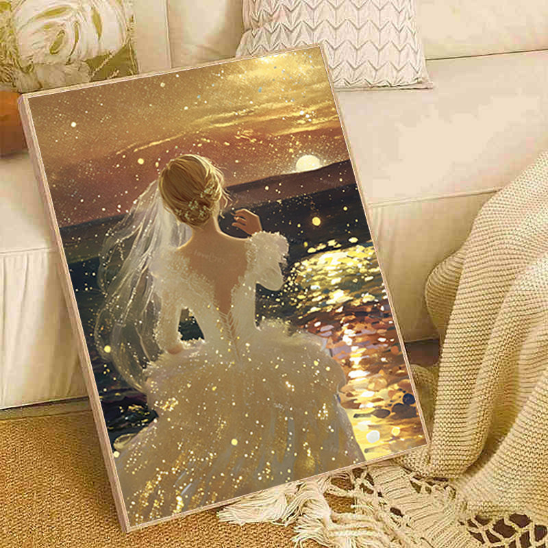 水晶婚纱数字油画手工diy填充填色绘色涂色绘画丙烯油彩画装饰画