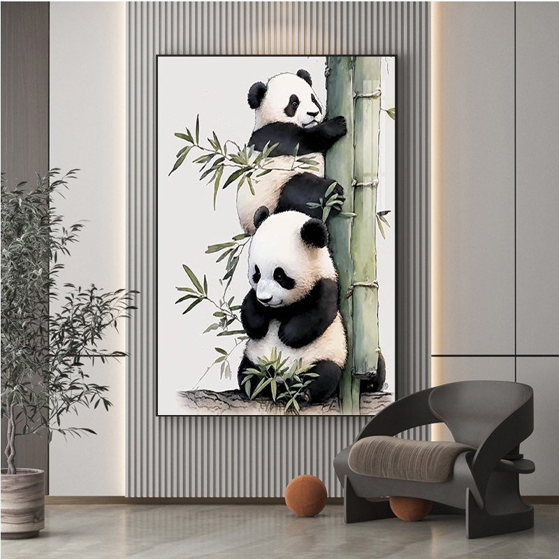 财源滚滚熊猫入户客厅装饰钻石画带框2025新款手工点贴十字绣水钻