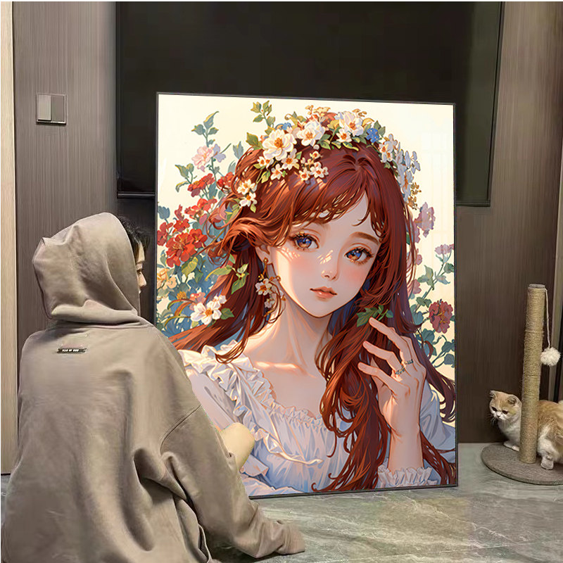 治愈唯美鲜花少女钻石画满钻2025新款卧室客厅手工点贴画十字绣5d