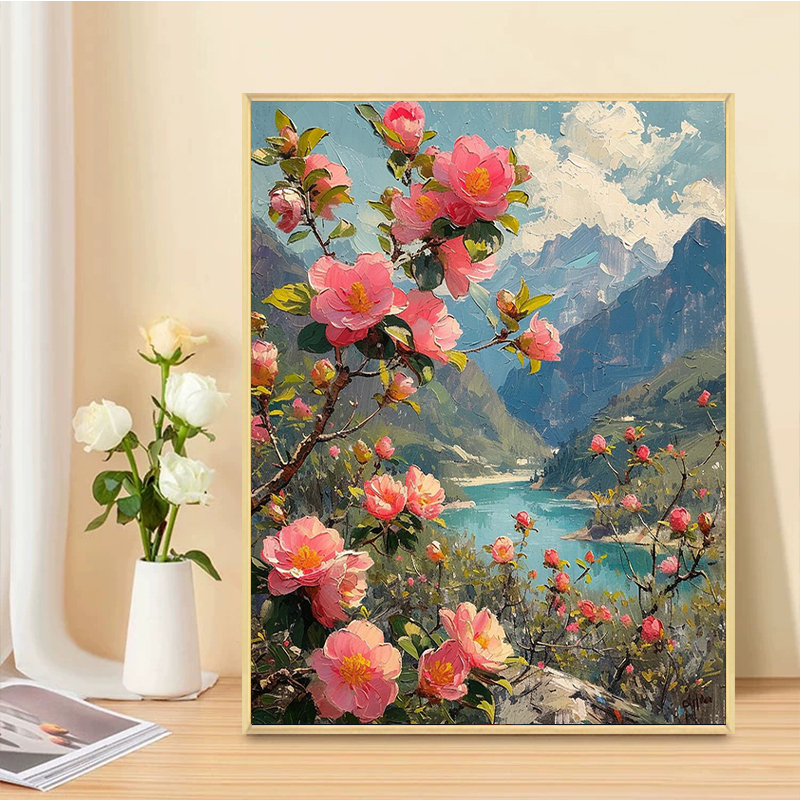 花卉数字油画diy填充儿童手绘治愈系玫瑰花油画卧室解压装饰画图片