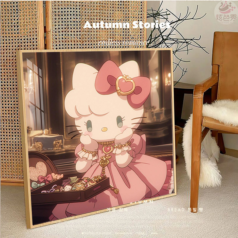 HelloKitty猫钻石画2025新款客厅十字绣点钻砖石贴画手工diy带框