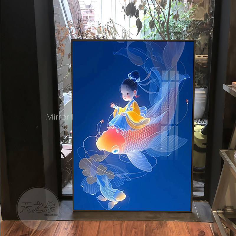 竖版锦鲤玄关5d钻石画2025新款客厅满钻贴砖十字绣年年有鱼手工绣