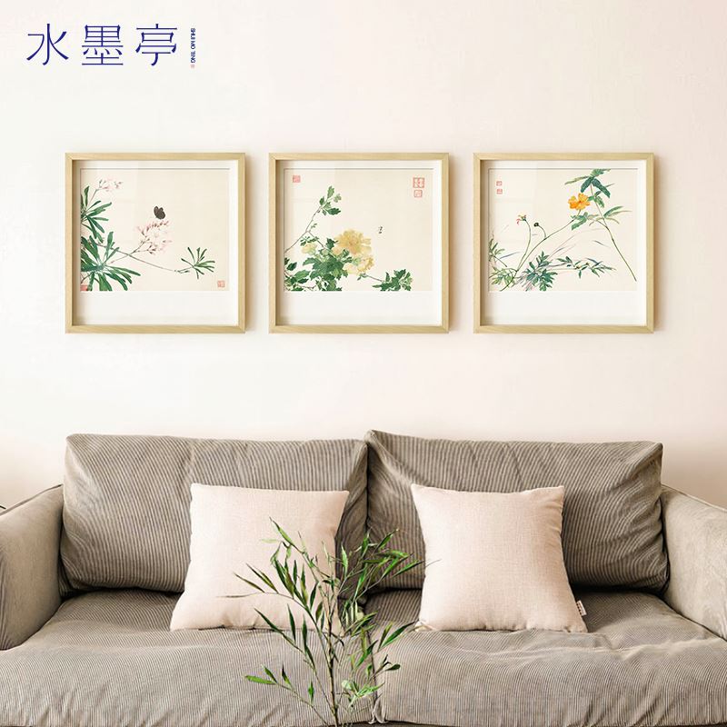 水墨亭 新中式客厅沙发背景墙装饰画现代日式餐厅植物花卉挂画图片