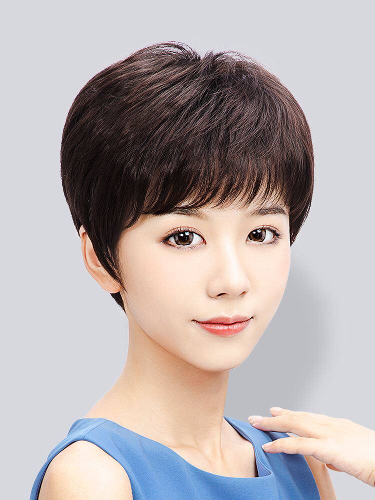 假发短发女全头套女士真发全真人发丝中老年妈妈假头发全真自然款