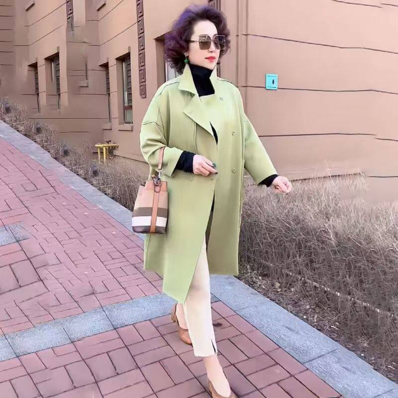 洋气妈妈外套阔版空气棉风衣秋季新款加肥加大码西装领外衣中长款