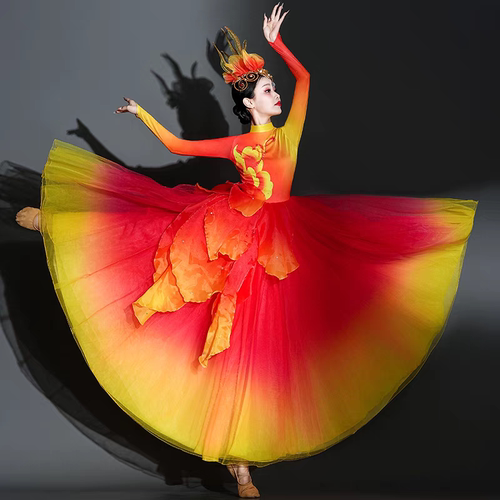 开场舞大摆裙歌伴舞演出服飘逸长裙祝福祖国大气舞台表演舞蹈服装