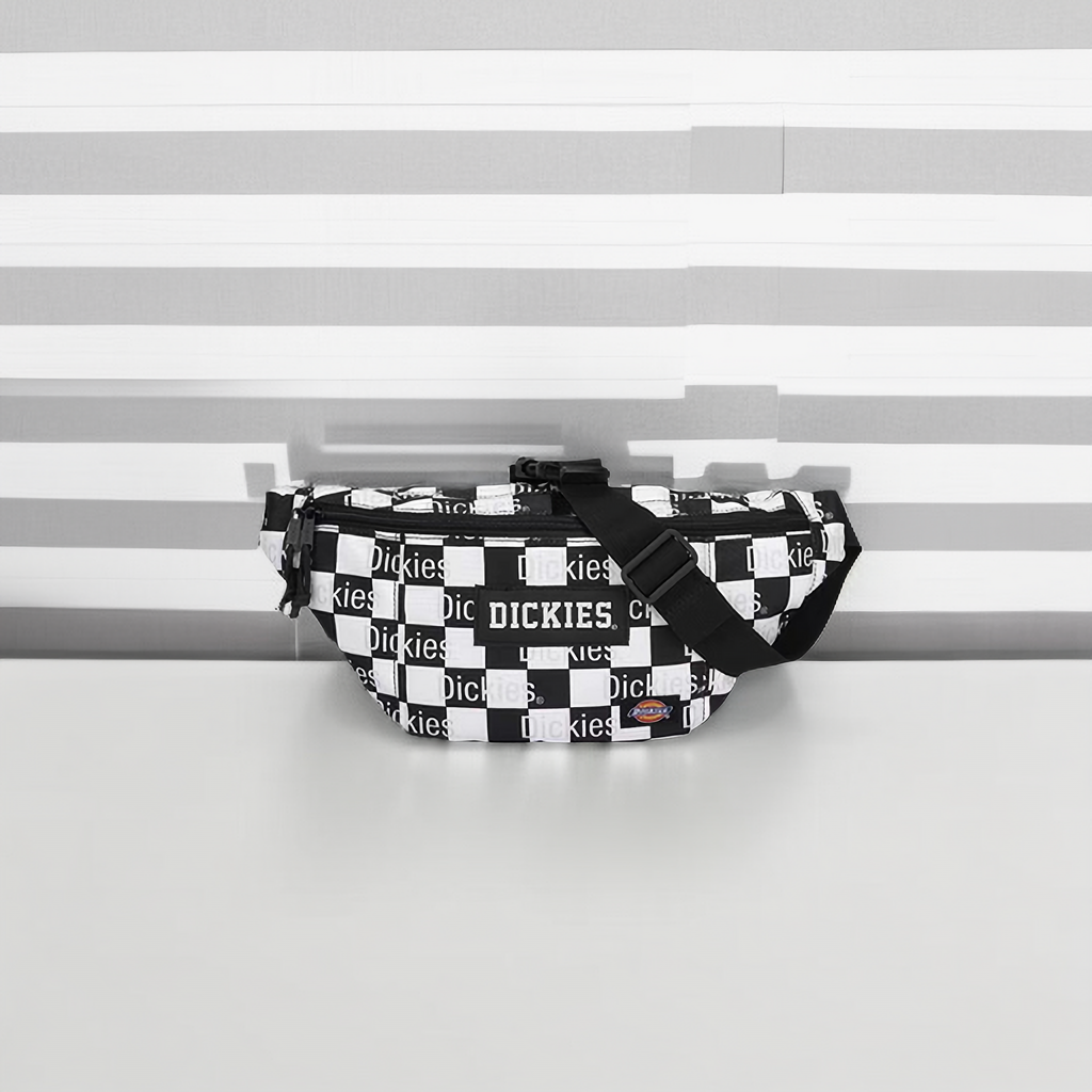 dickies 黑白棋盘格字母logo印花单肩包胸包潮流百搭斜挎包腰包