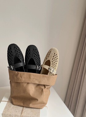 2026春季新款镂空一字带 编织玛丽珍鞋女平底舒适单鞋