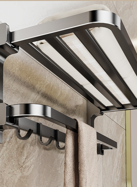 四季沐歌卫浴毛巾架免打孔卫生间浴巾架置物架子一体厕所浴室挂件