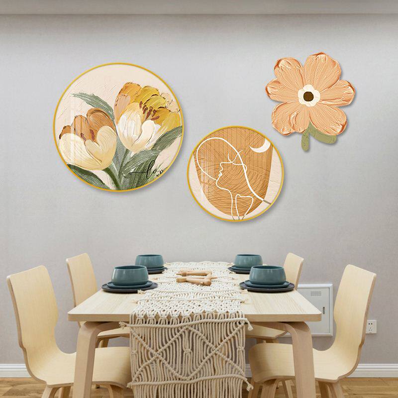 家用餐厅装饰画现代简约圆形饭厅挂画暖居新款饭厅墙面装饰壁画