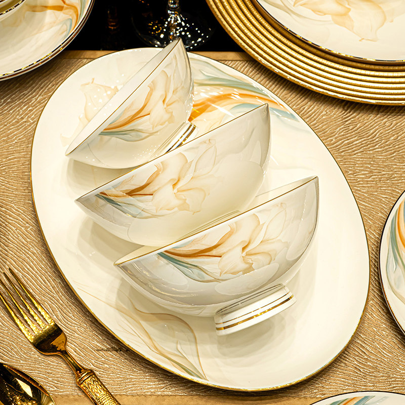 骨瓷餐具碗盘家用套装轻奢高级感乔迁新居景德镇2025新款碗碟套装