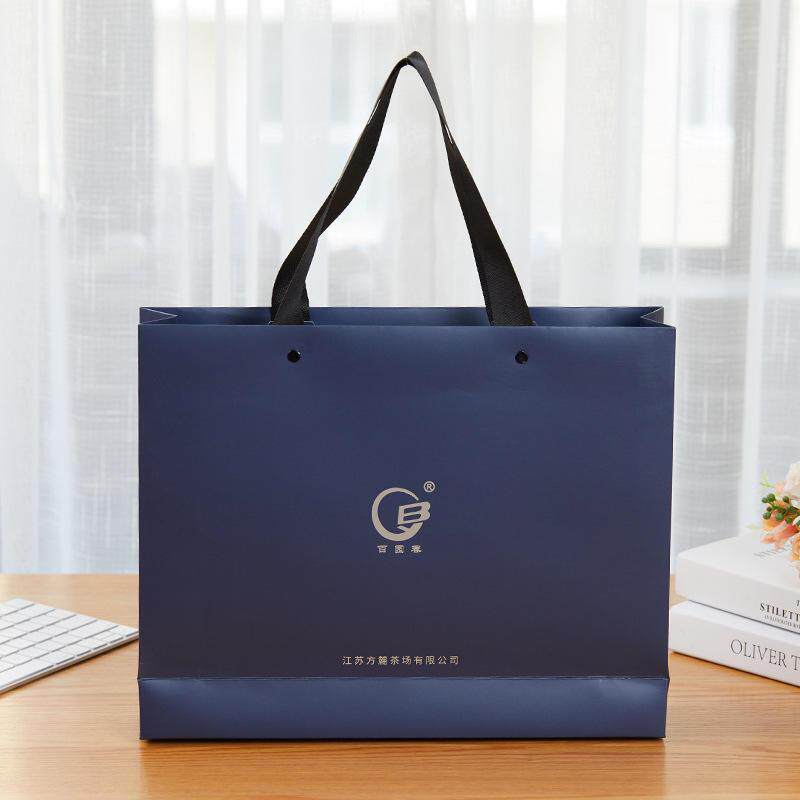 蓝色手提袋礼品袋高级感红色牛皮纸袋轻奢茶叶包装袋礼袋服装爆款