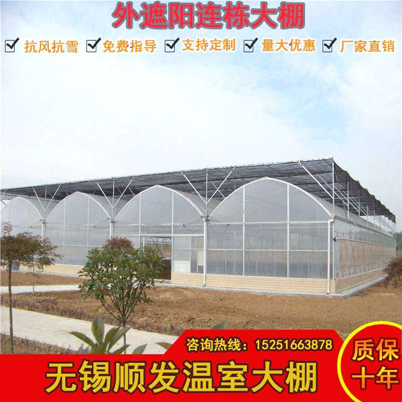 简易农用蔬菜热镀锌钢管骨架出口温室大棚外遮阳智能玻璃温室大棚